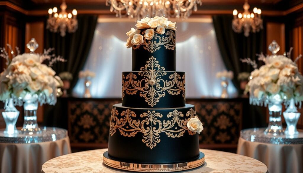 black and gold wedding cake