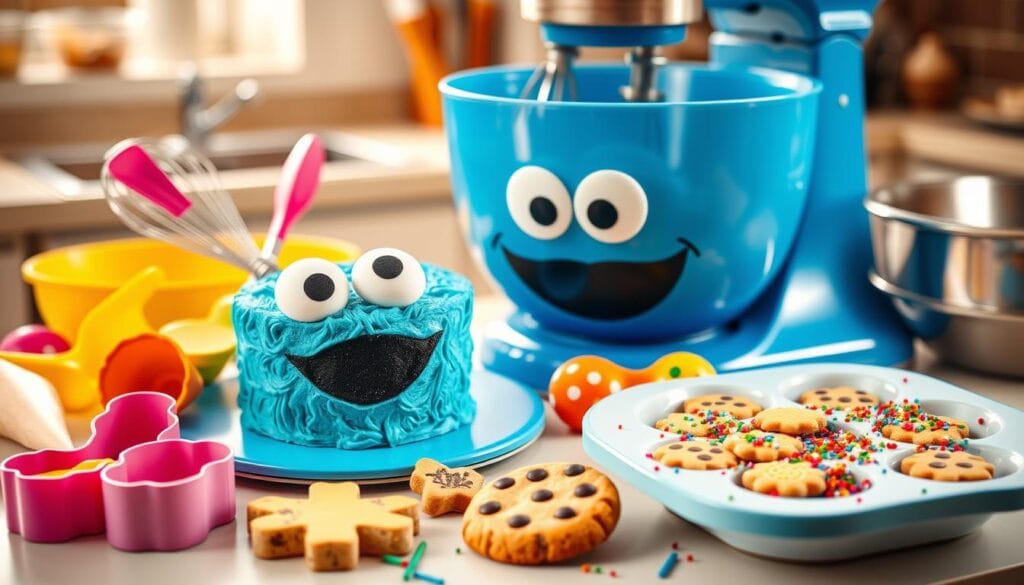 cookie monster cake baking tools