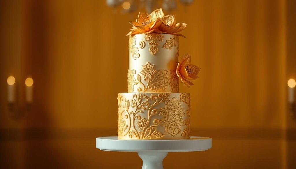 gold themed birthday cake