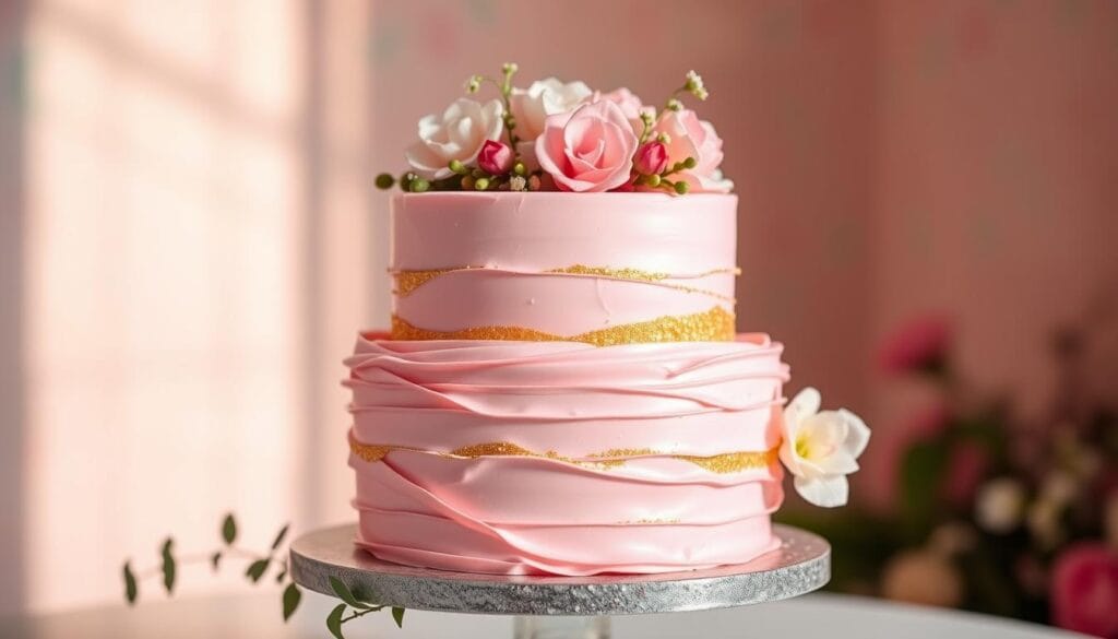 pink gold cake photography